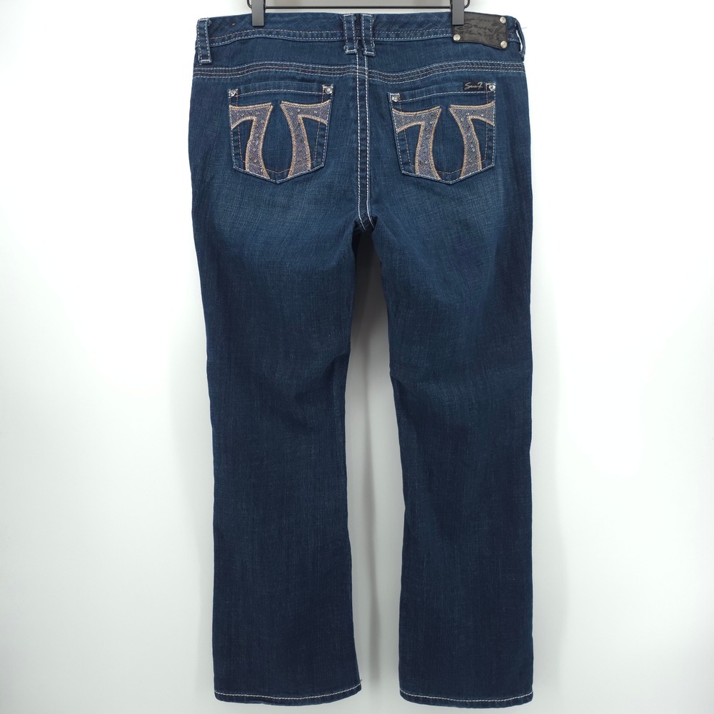Seven7 Women Jeans Slim Boot 16 Blue Luxe Rhinestone Contrast Stitch McBling